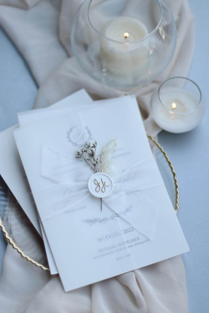 Vintage Wedding Invitation in Light Blue with Wax Seal