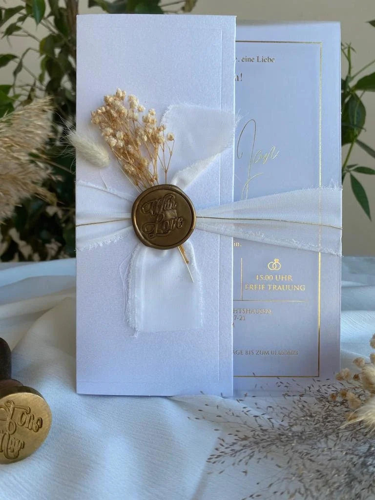 Classic Acrylic Wedding Invitation in Light Blue with Dried Flowers