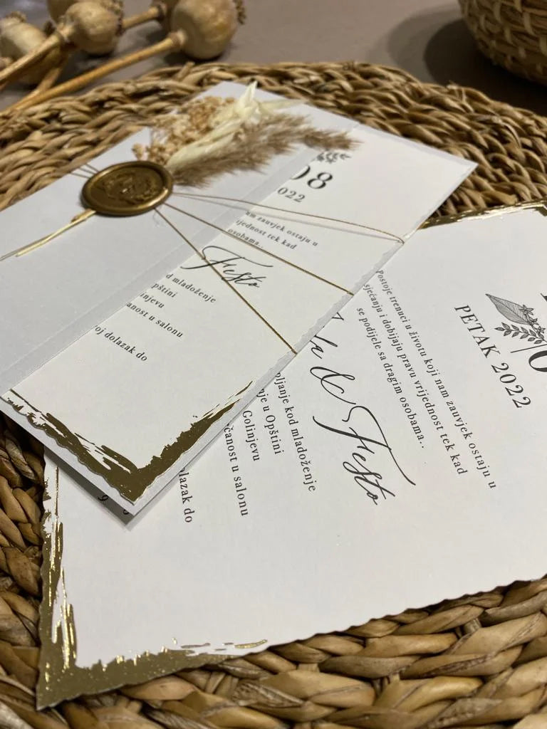 Minimalist Wedding Invitation in White with Wax Seal