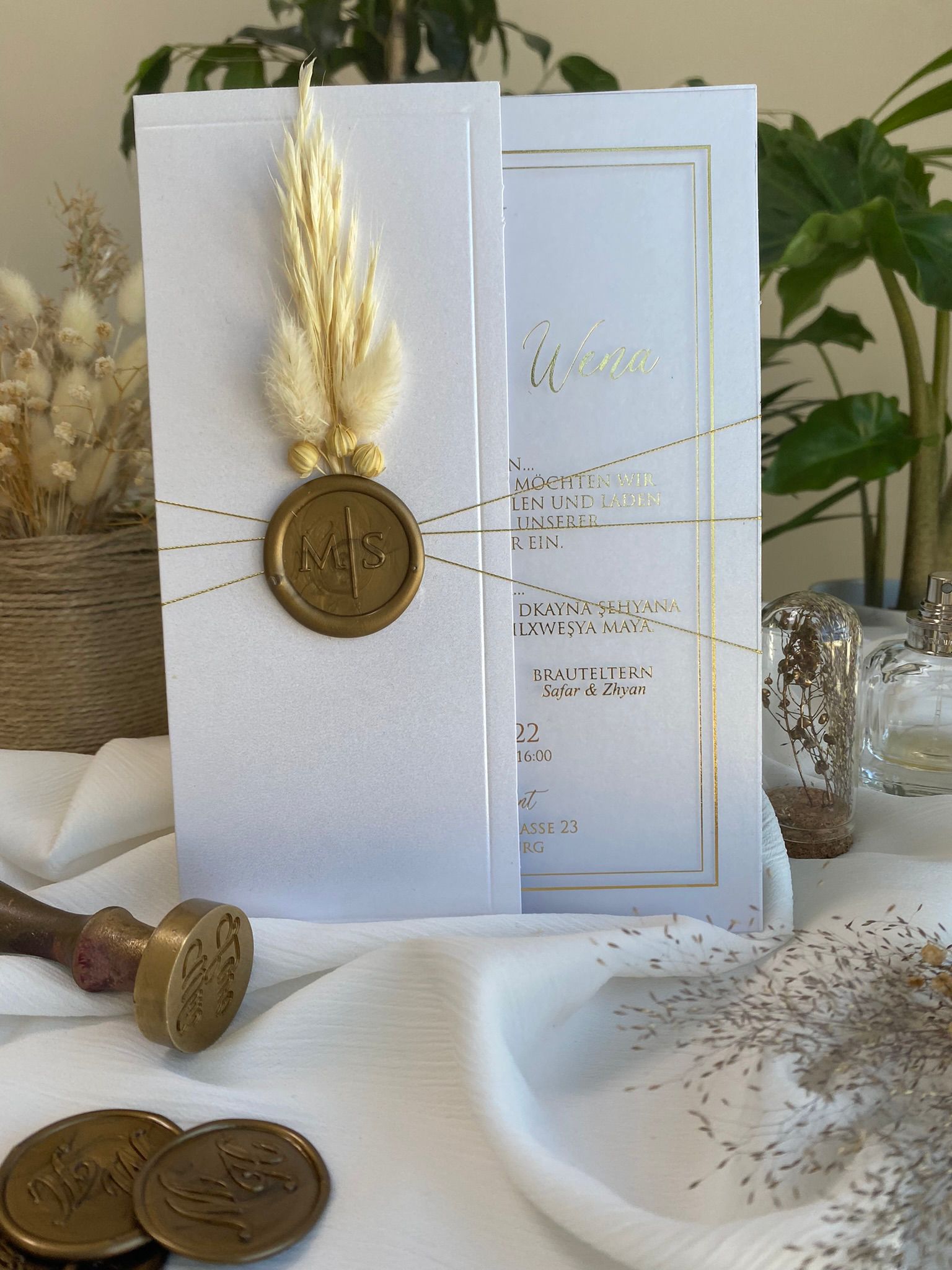 Luxus Acryl Hochzeitskarte mit getrockneten Blumen