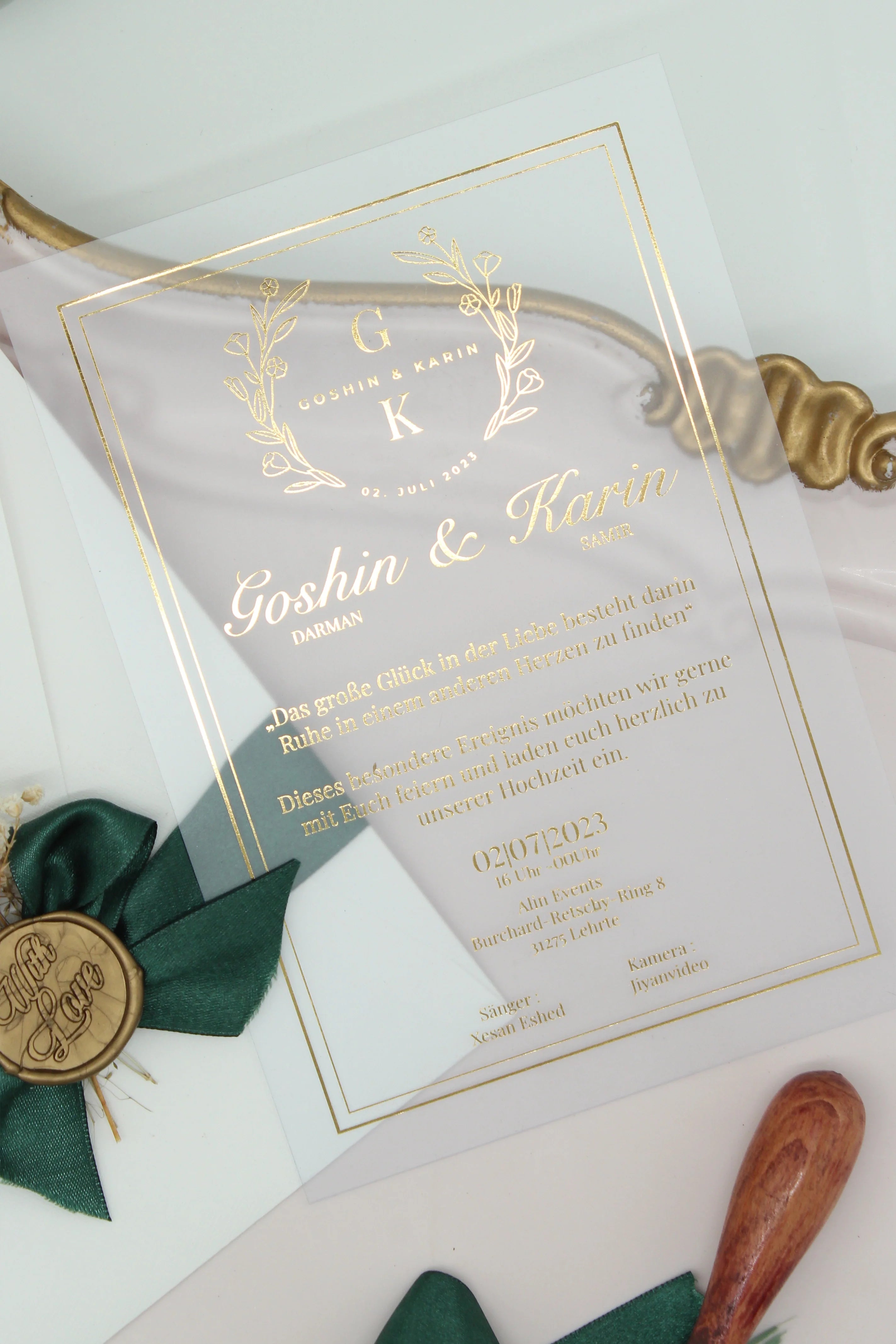 Botanical Wedding Invitation in White with Leaf Motif