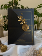 Luxury Wedding Invitation in Black with Gold Ring