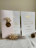 Minimalist Wedding Invitation in White with Wax Seal
