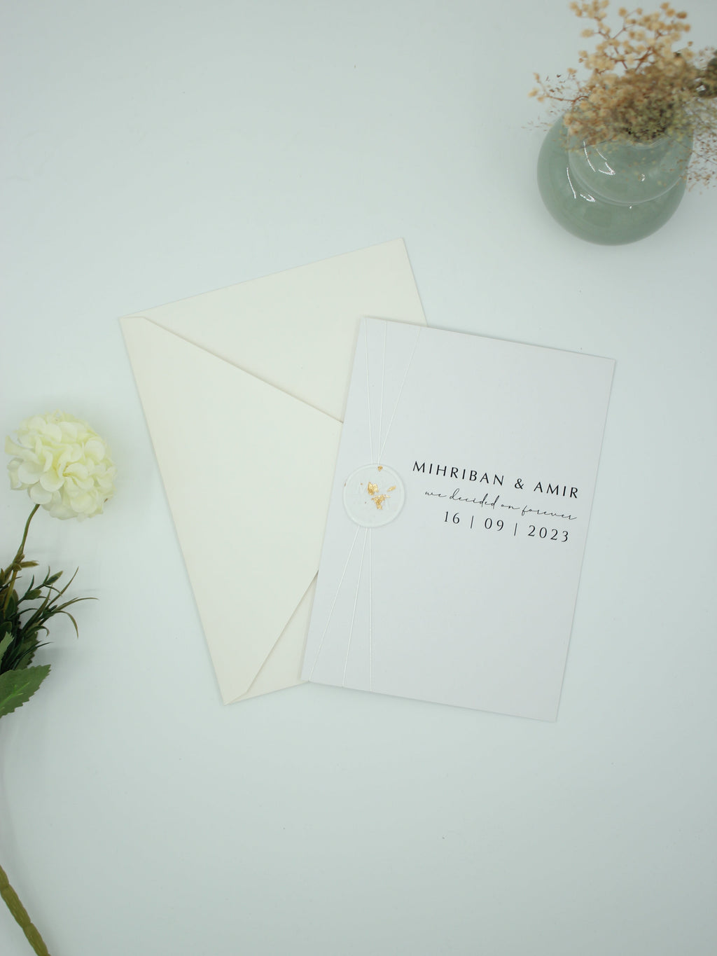 Minimalist Wedding Invitation in White with Envelope