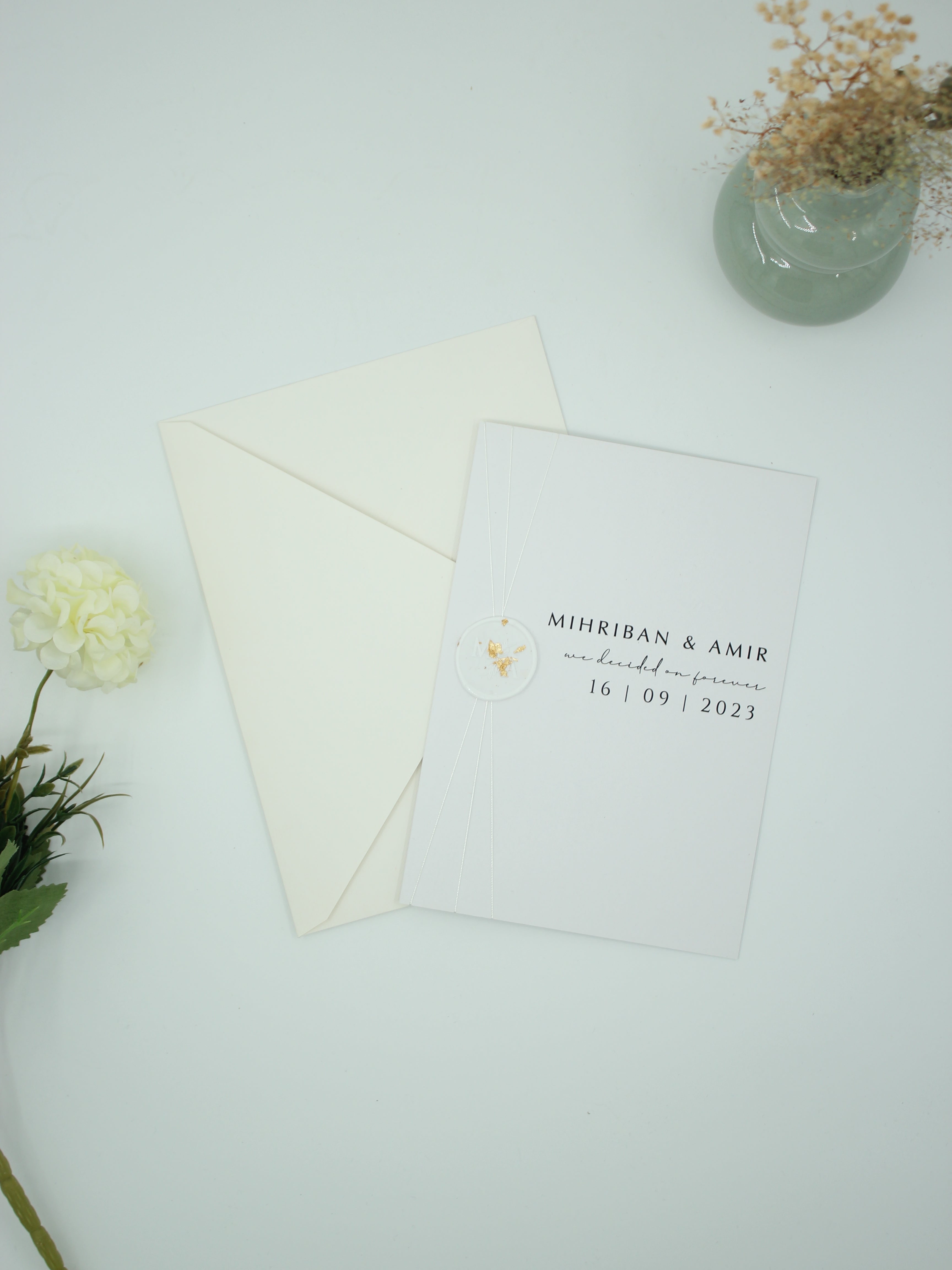 Minimalist Wedding Invitation in White with Envelope