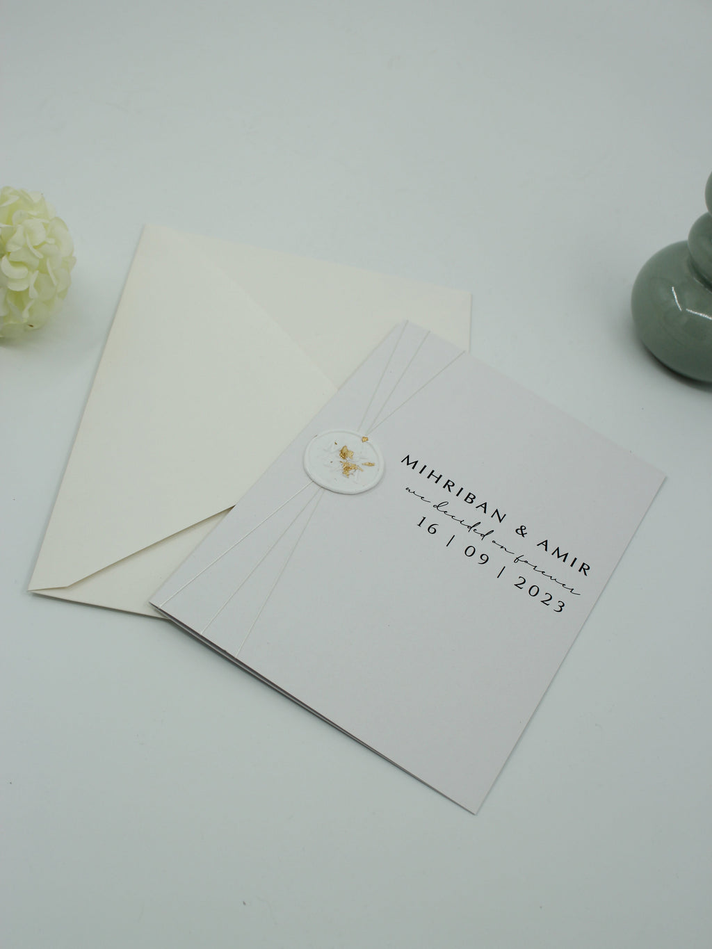 Minimalist Wedding Invitation in White with Envelope