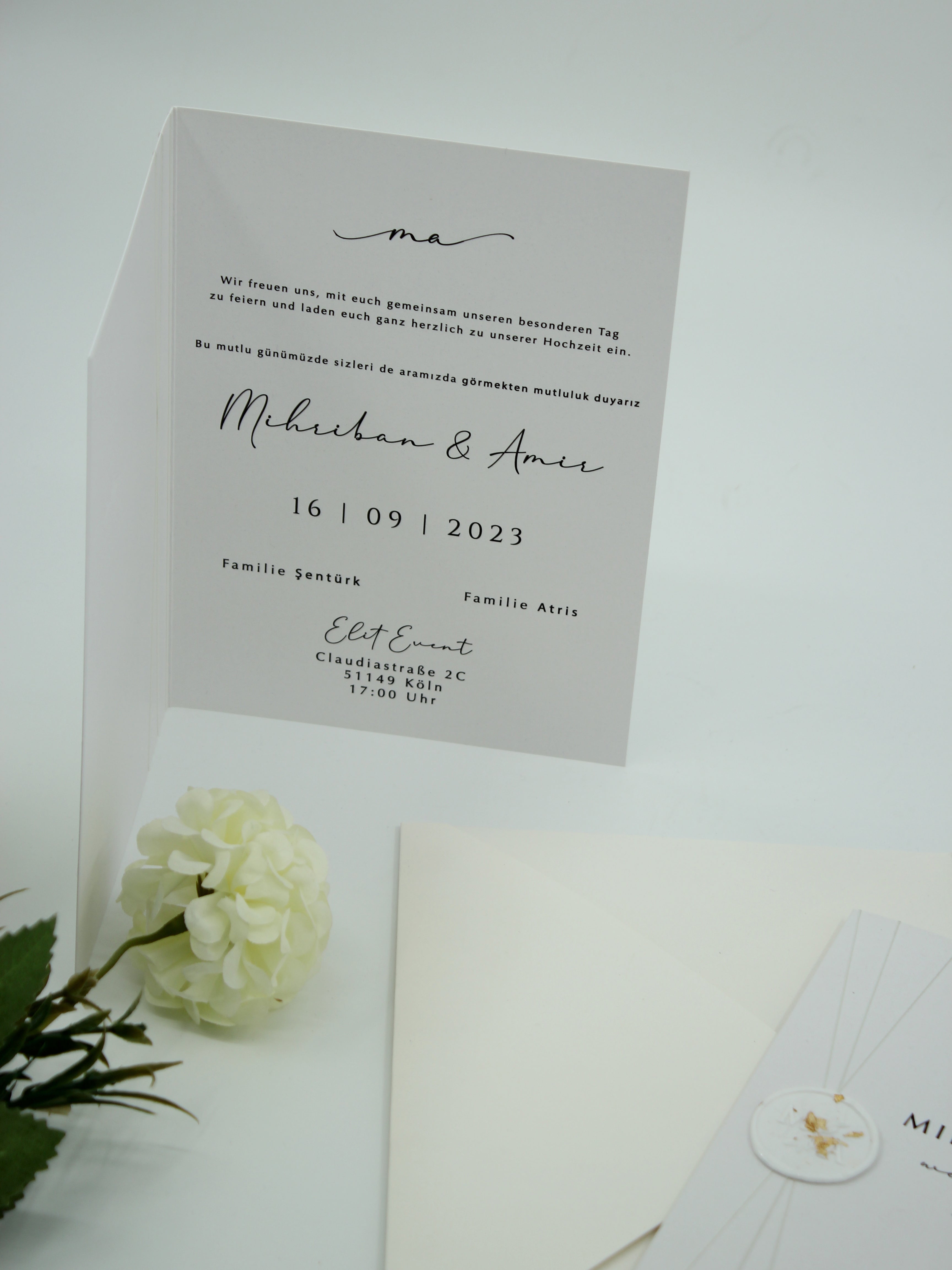Minimalist Wedding Invitation in White with Envelope