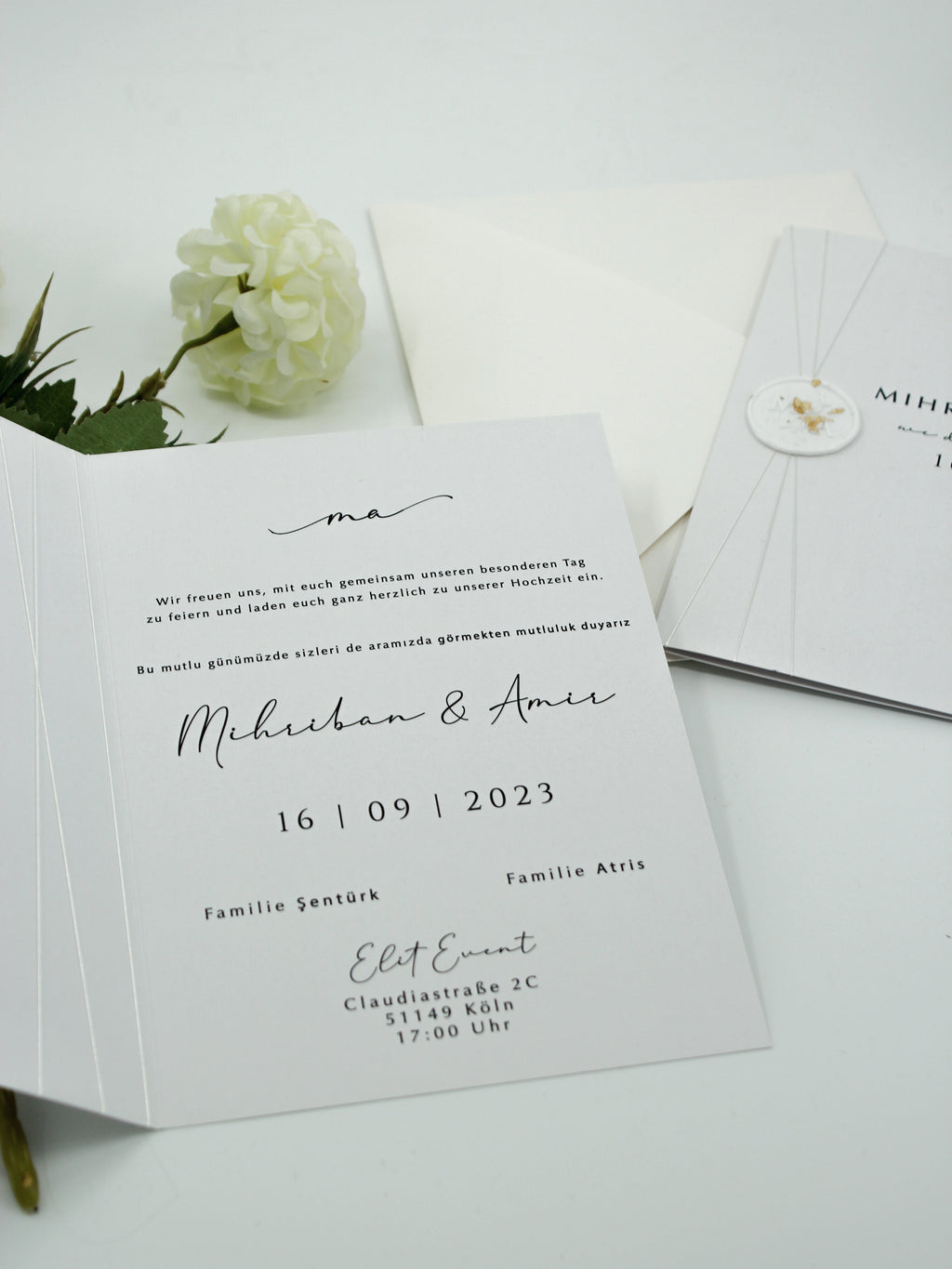 Minimalist Wedding Invitation in White with Envelope