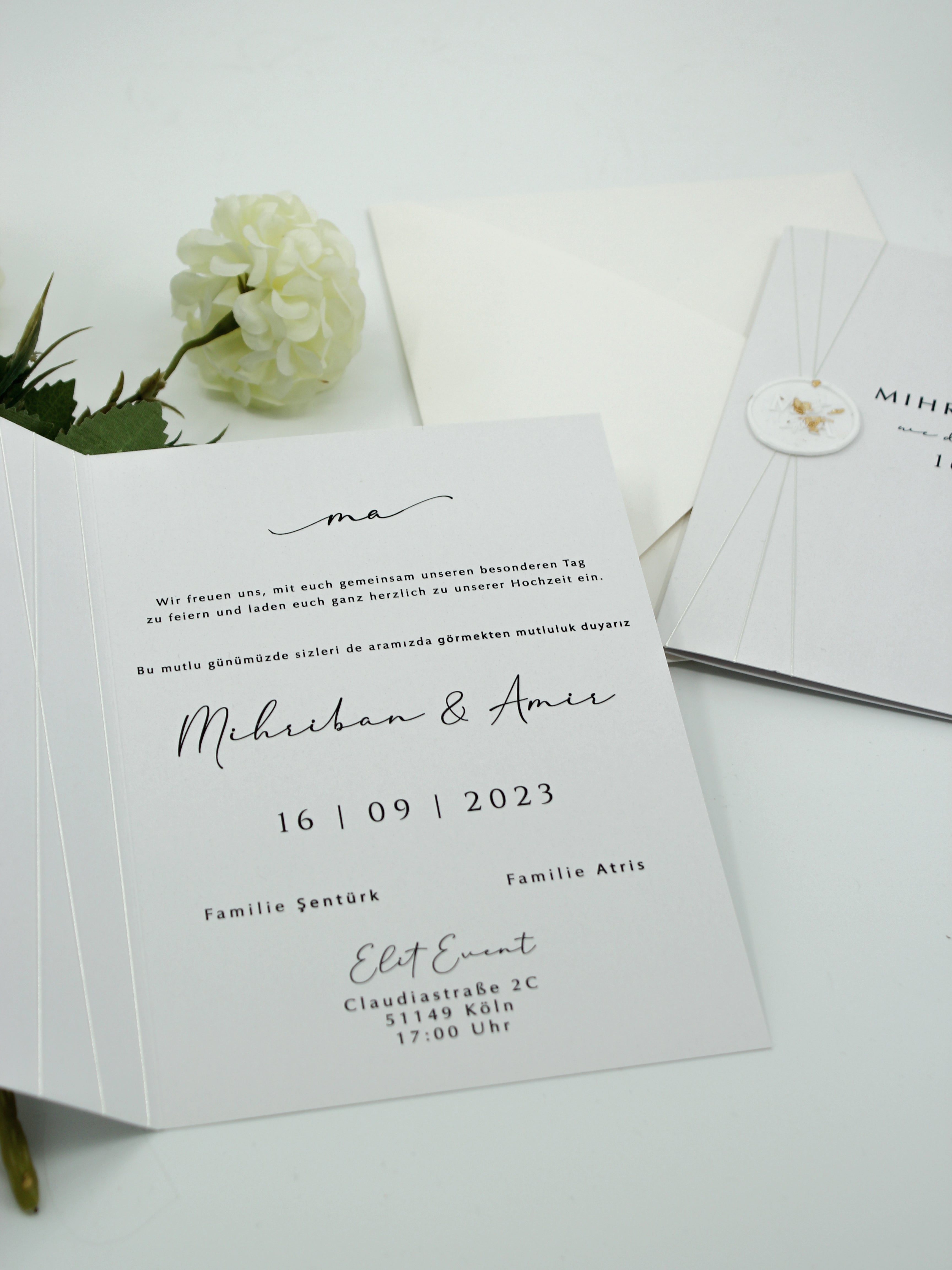 Minimalist Wedding Invitation in White with Envelope