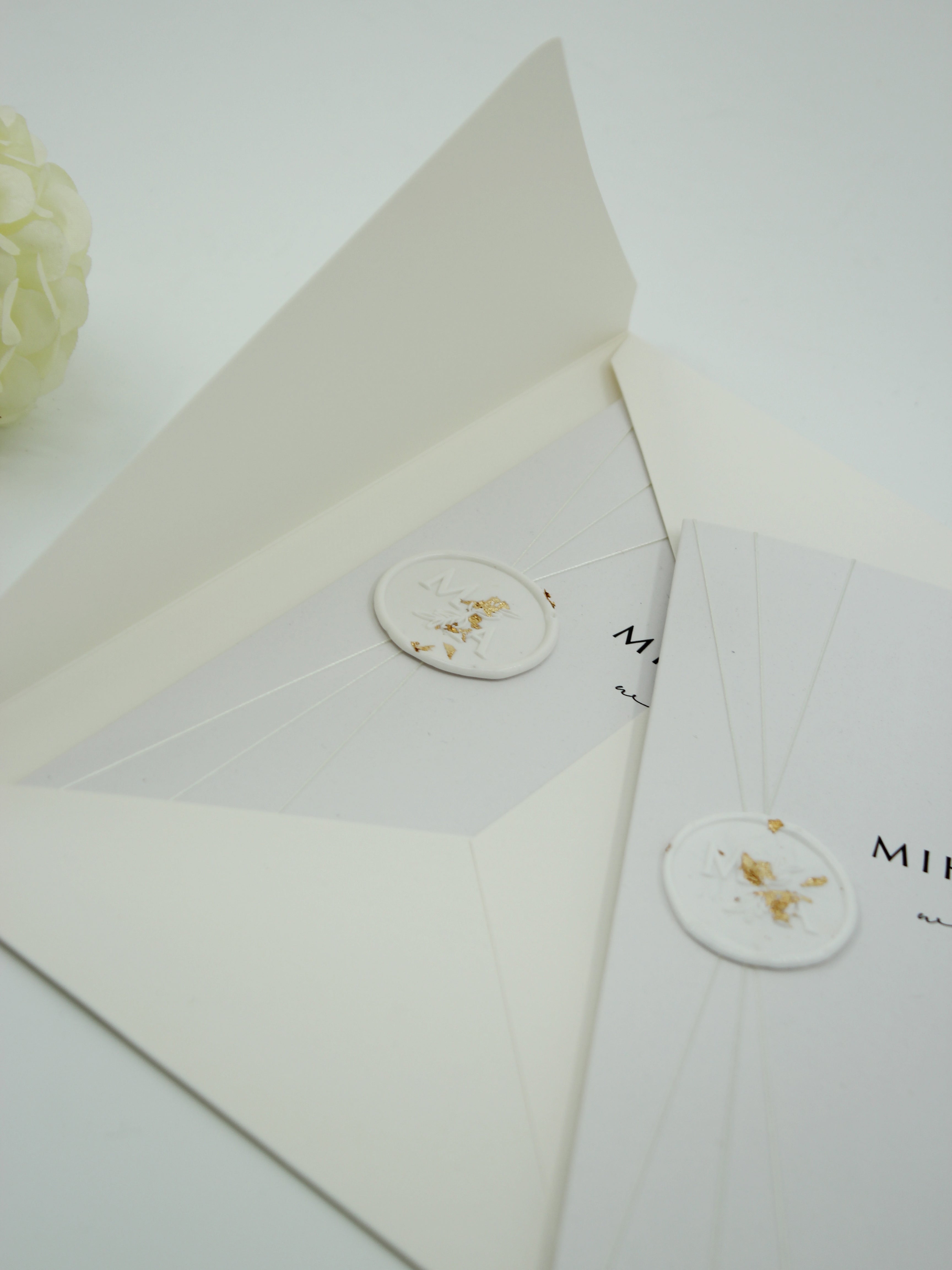 Minimalist Wedding Invitation in White with Envelope