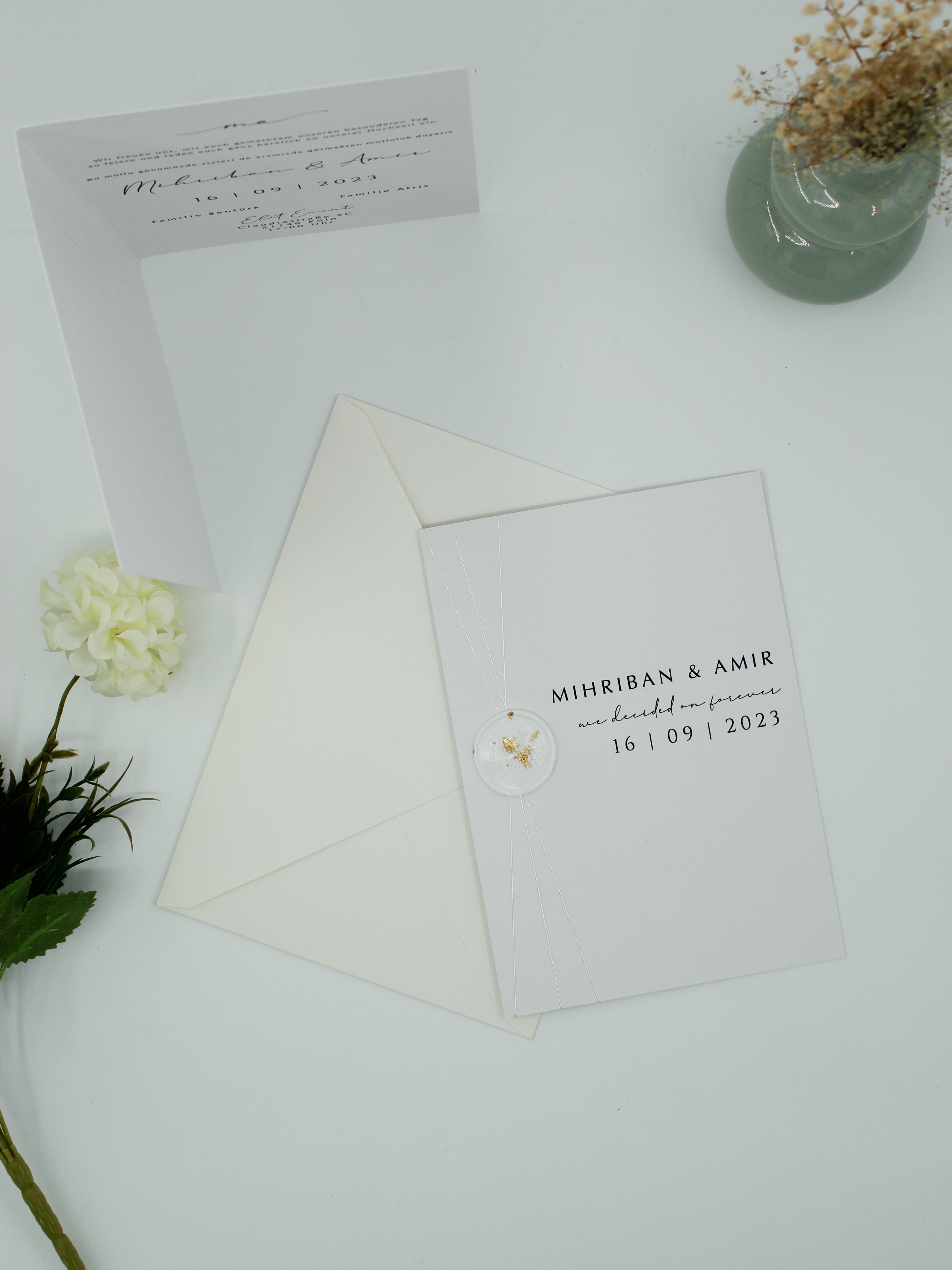 Minimalist Wedding Invitation in White with Envelope