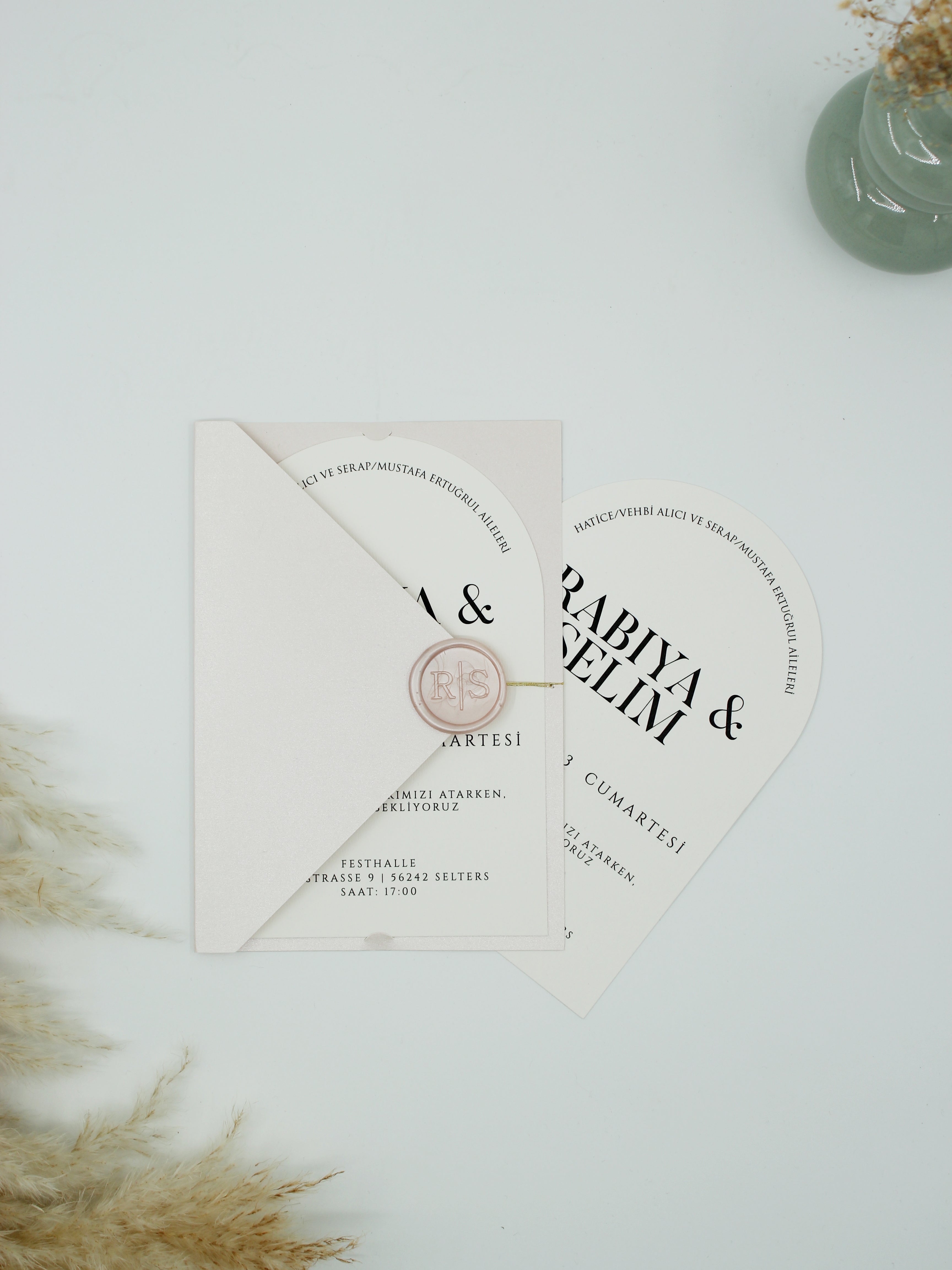 Luxury Wedding Invitation in Beige with Gold Accents