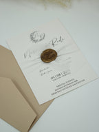 Vintage Wedding Invitation in White with Kraft Paper