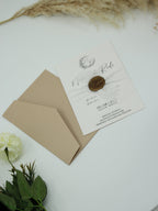 Vintage Wedding Invitation in White with Kraft Paper