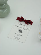Romantic Henna Card in White with Wine Red Bow