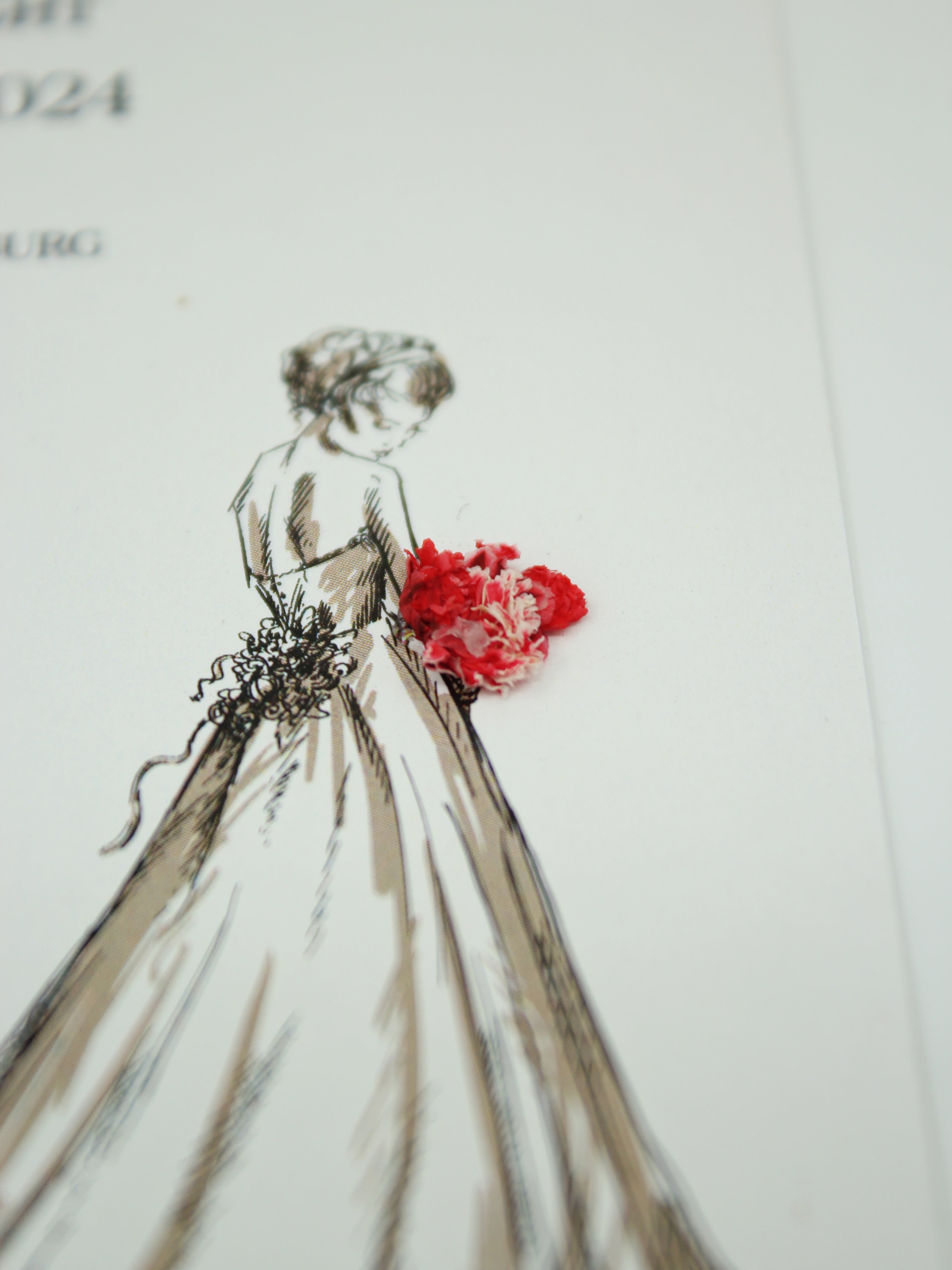 Modern Henna Card in White with Bride Illustration