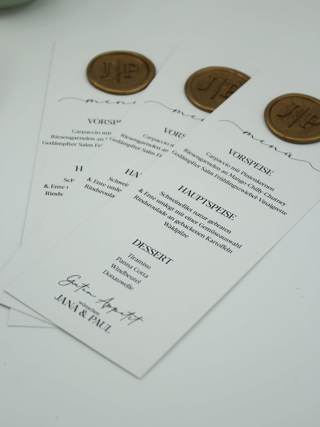 Luxury Menu Card in White with Gold Wax Seals