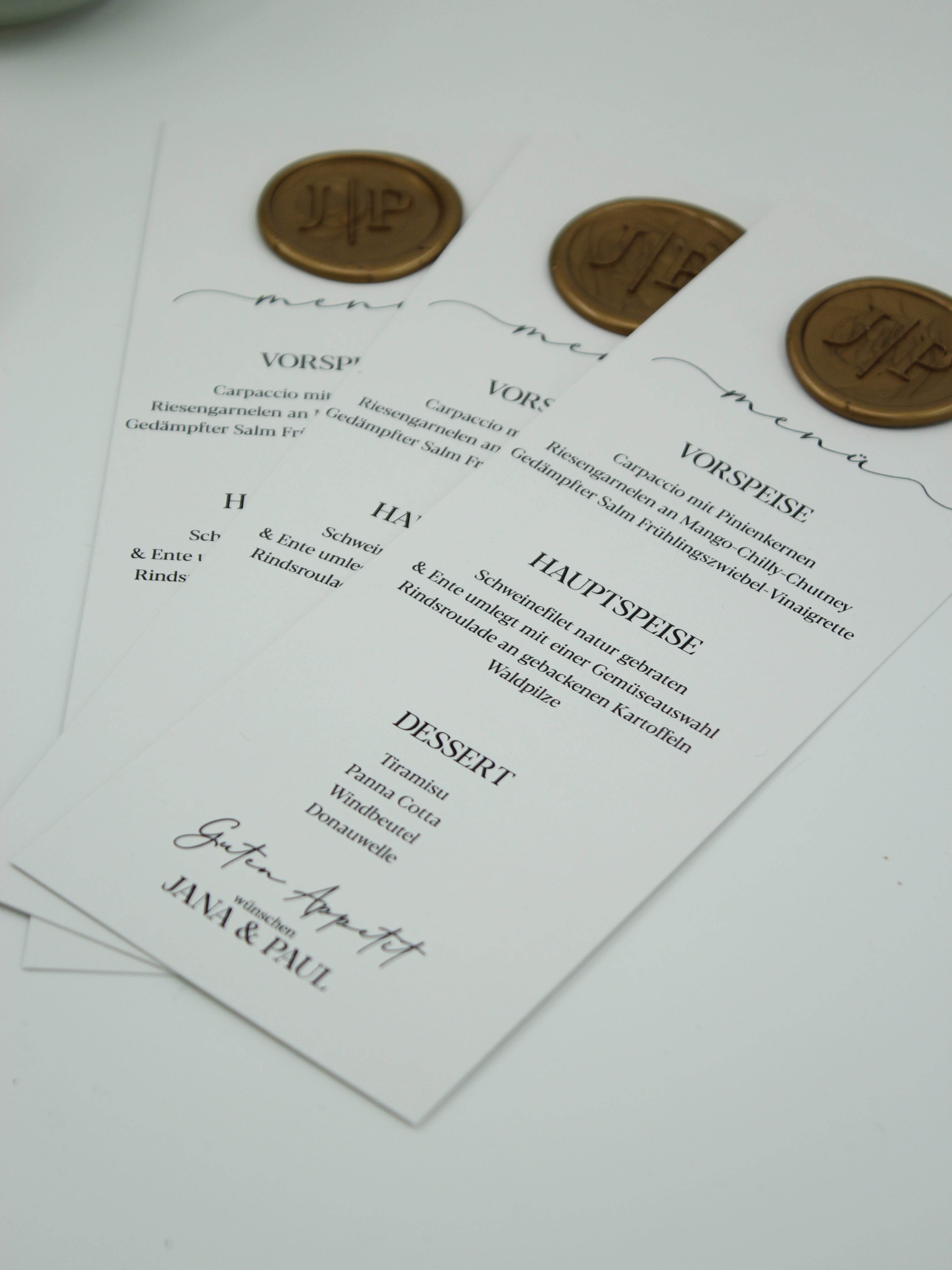 Luxury Menu Card in White with Gold Wax Seals