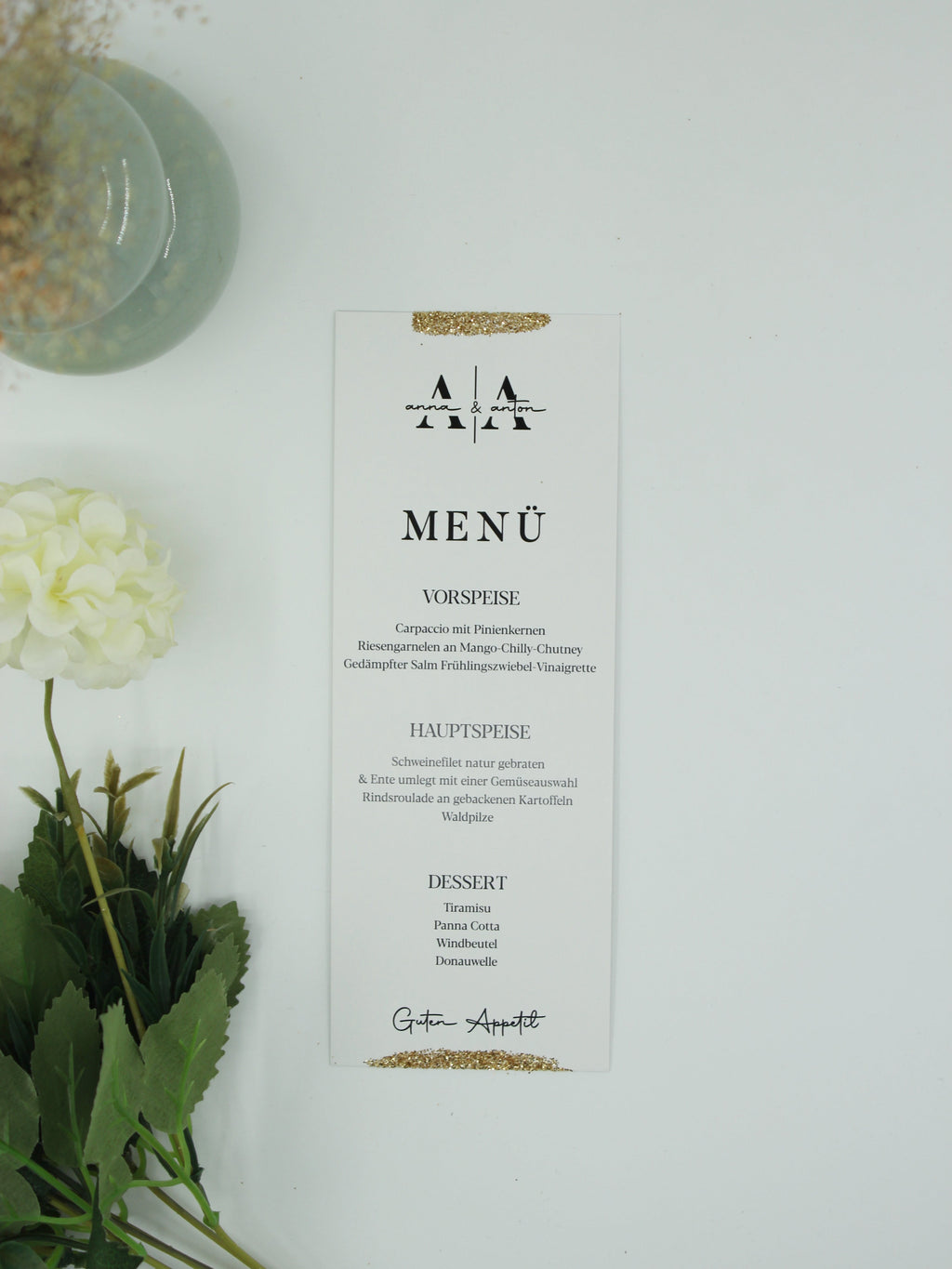 Modern Menu Card in White with Gold Line Accents