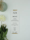 Modern Menu Card in White with Gold Line Accents