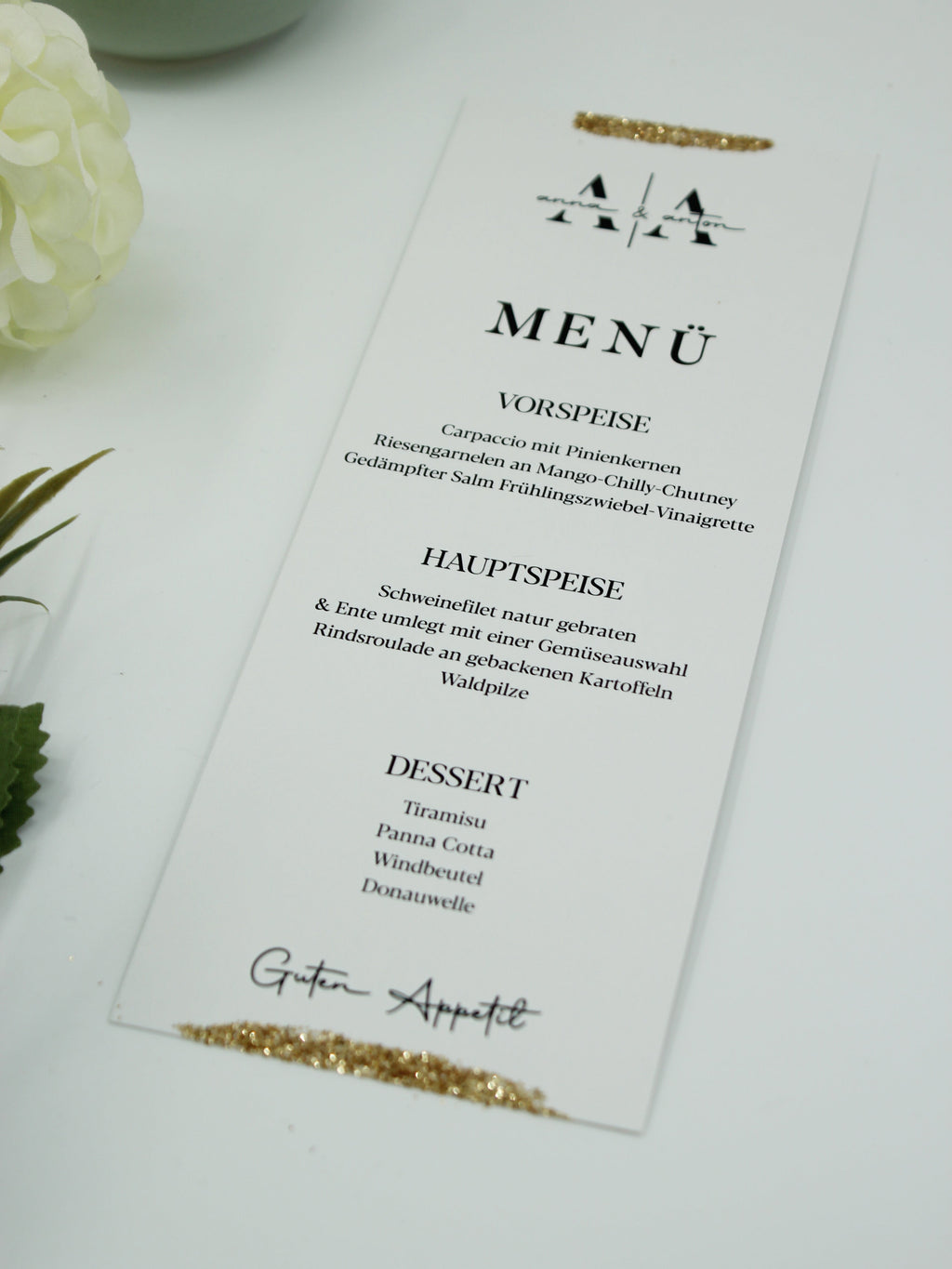 Modern Menu Card in White with Gold Line Accents