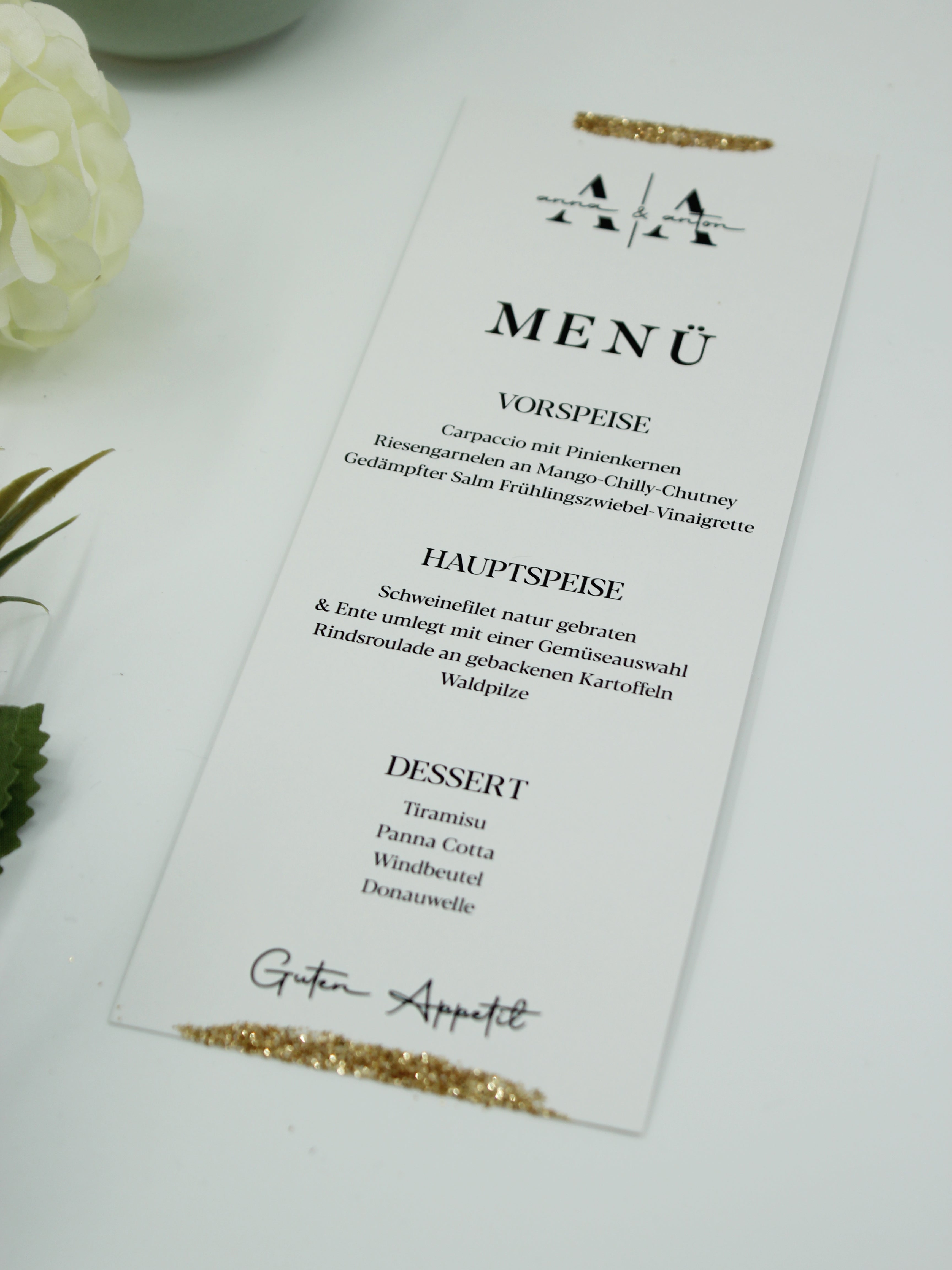 Modern Menu Card in White with Gold Line Accents