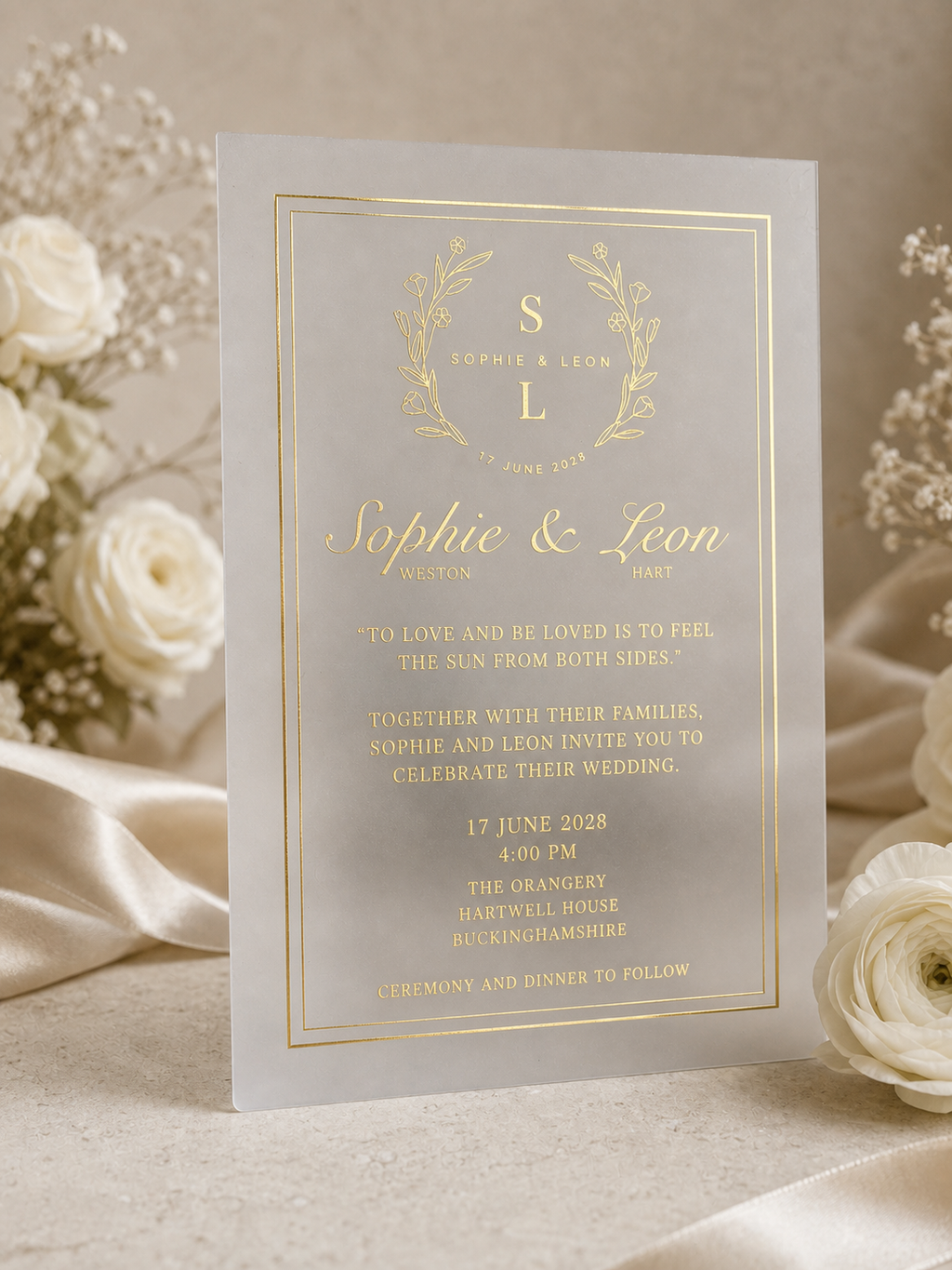 Vintage Wedding Invitation in Beige with Dried Flowers