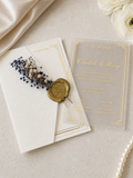 Vintage Wedding Invitation in White with Dried Flowers