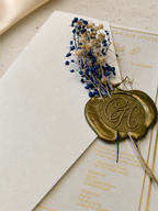 Vintage Wedding Invitation in White with Dried Flowers