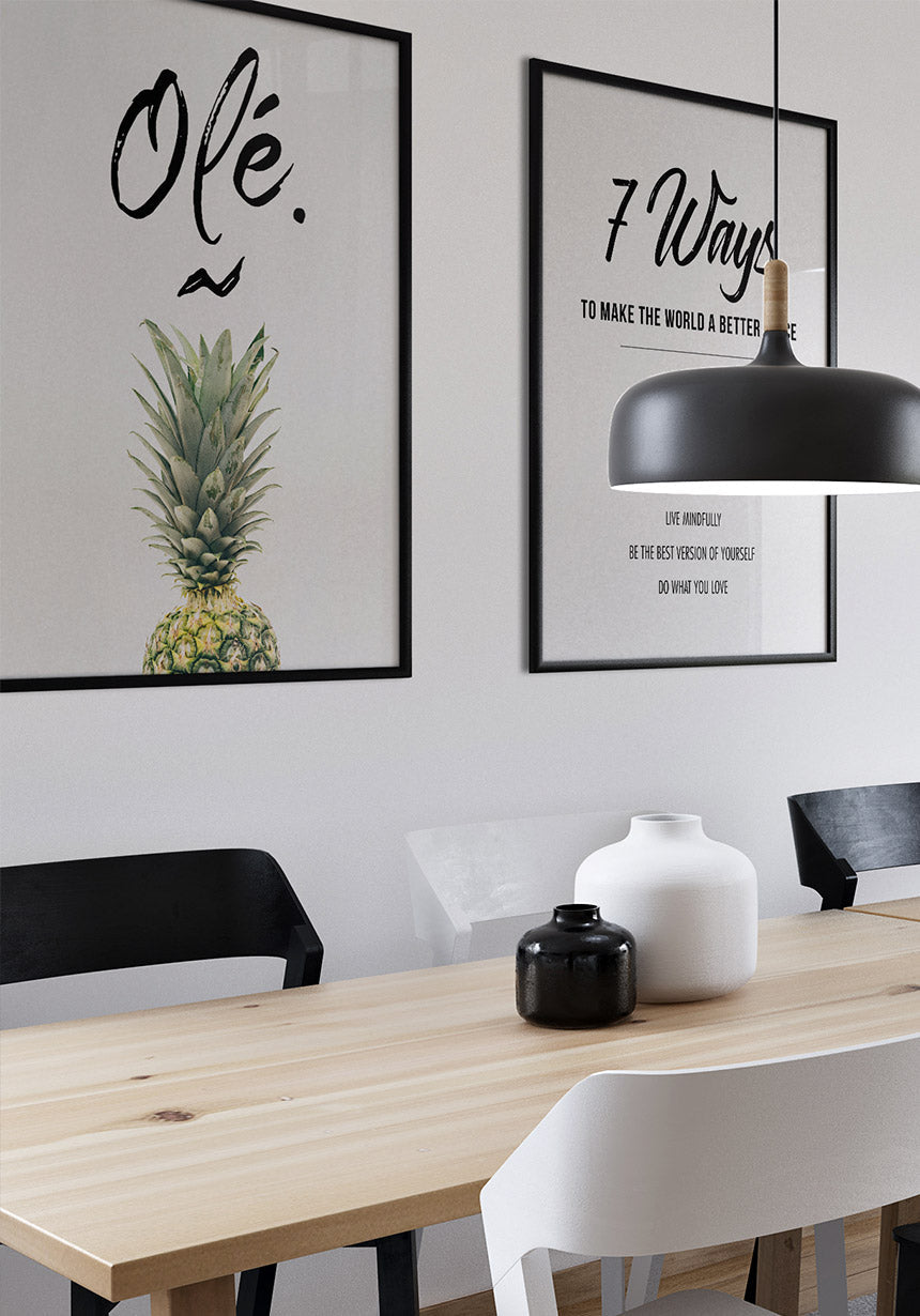 Pineapple Poster with Writing Olé on White Background
