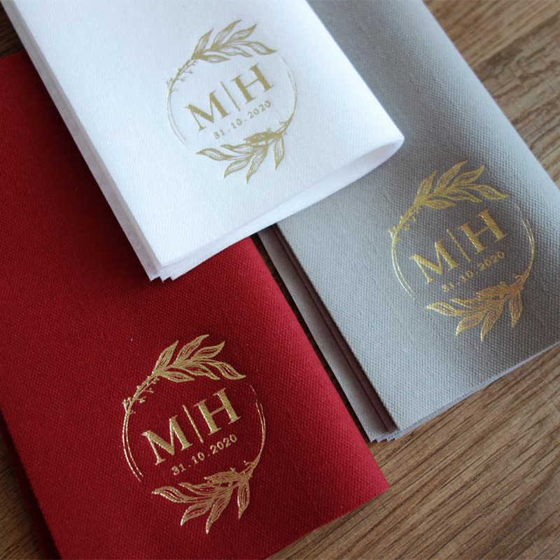 Personalized Wedding Napkins with Gold Foil & Custom Monogram