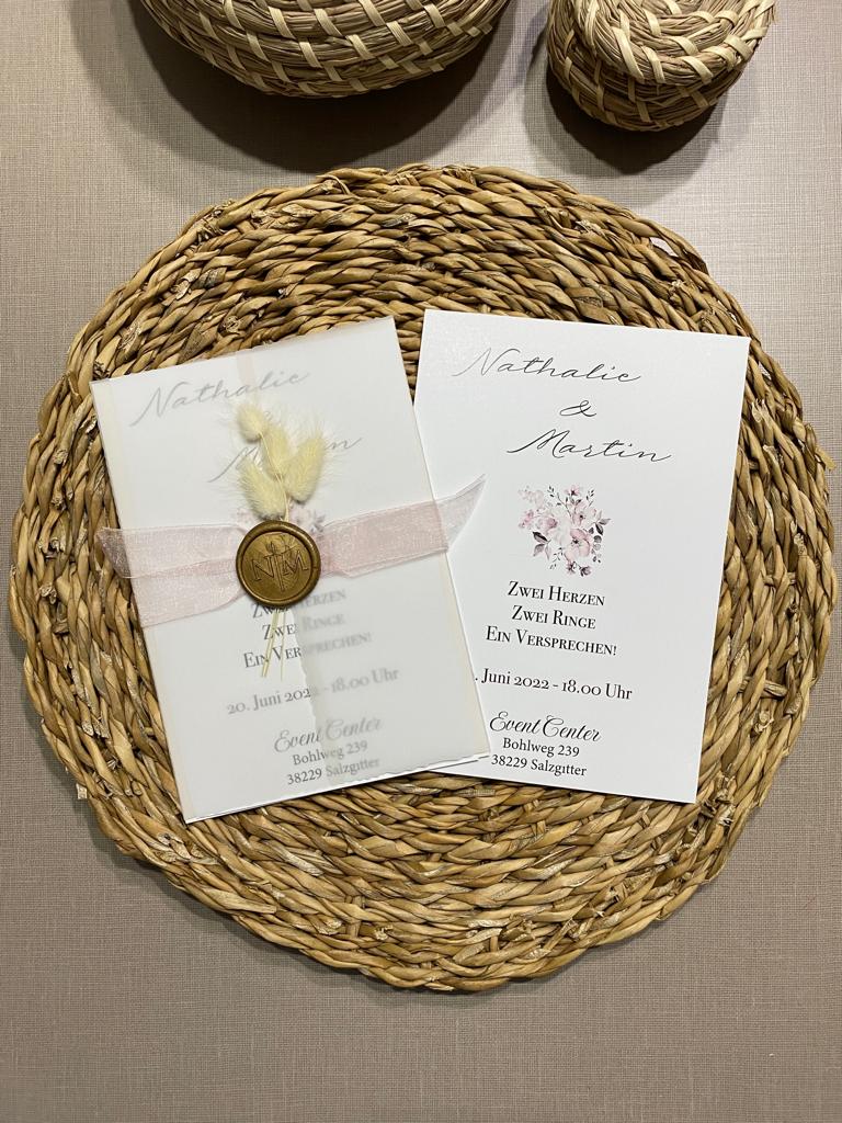 Minimalist Wedding Invitation in White with Wax Seal