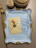 Vintage Wedding Invitation in Light Blue with Gold Butterfly