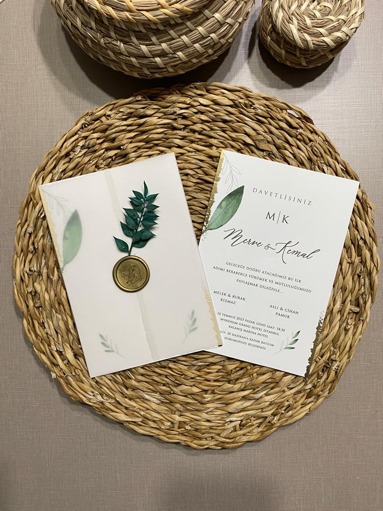 Botanical Wedding Invitation in White with Wax Seal