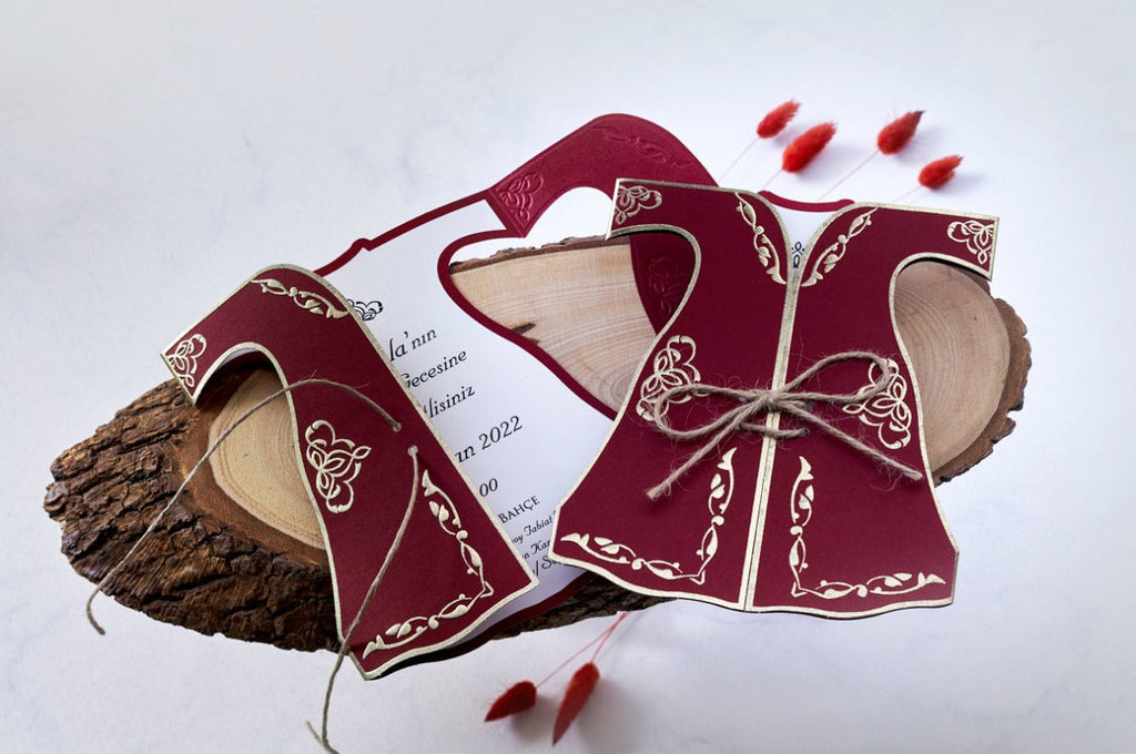 Romantic Henna Card in Wine Red with White Bow