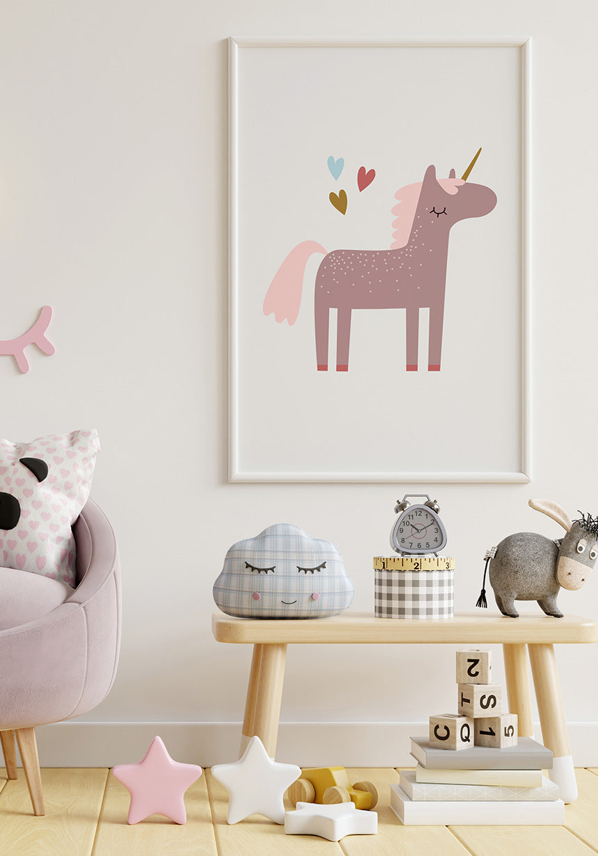 Einhorn Poster Illustration with stars in the playroom