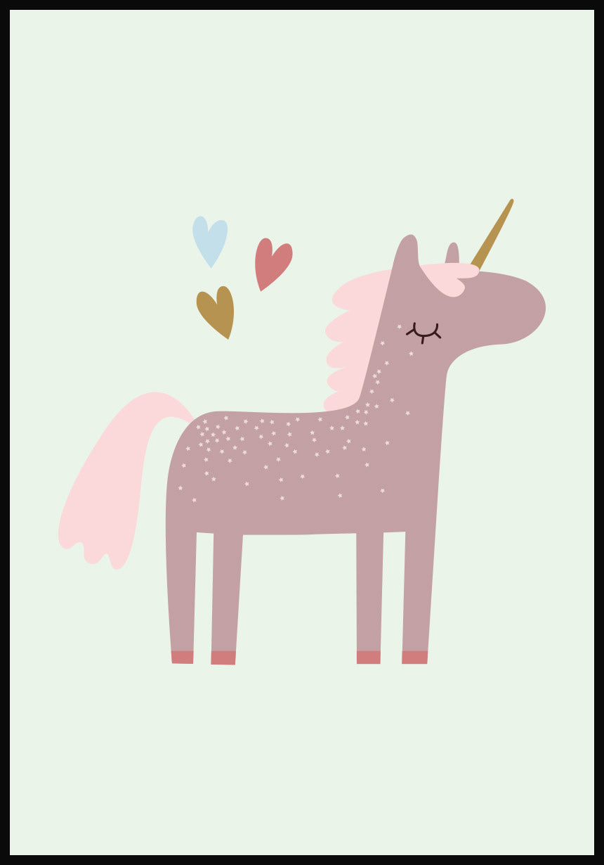 Einhorn Poster Illustration with stars green background