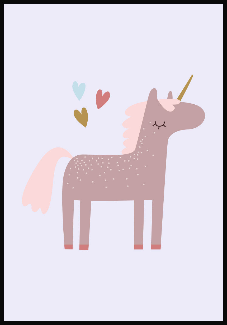 unicorn poster illustration with stars purple background
