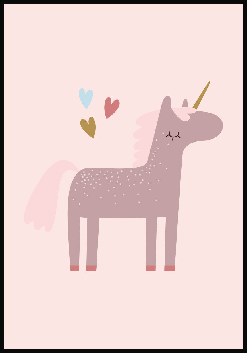 unicorn poster illustration with stars pink background