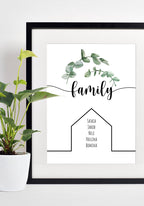 Personalisierbares Familien-Poster mit Eykalpytus im Rahmen