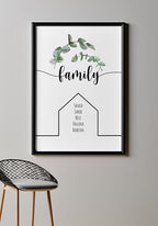 Personalisierbares Familien-Poster mit Eykalpytus an Wand