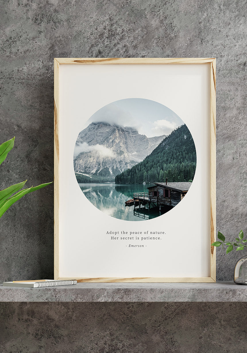 Photography Poster Quote Emerson Adopt the peace of nature before concrete wall