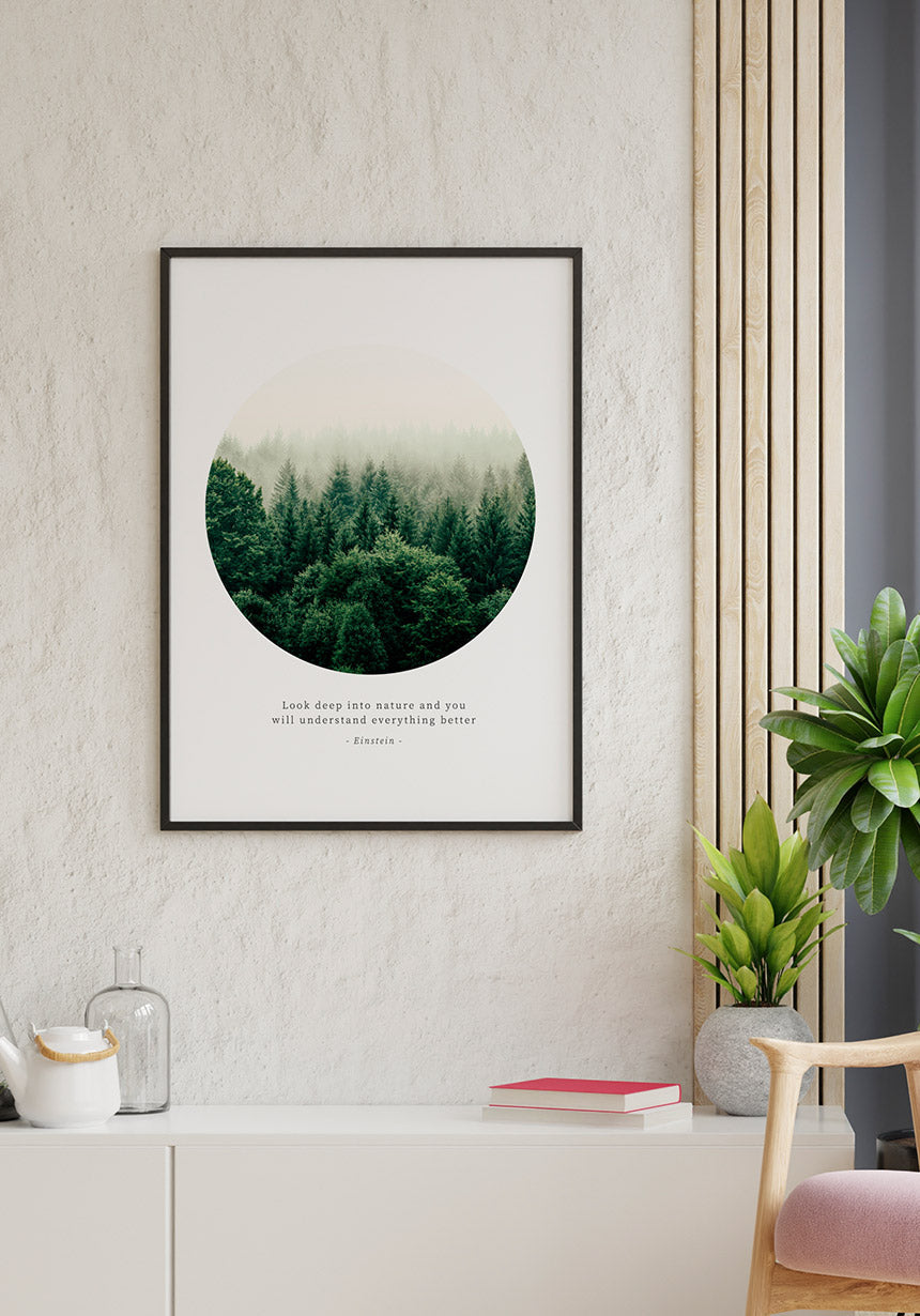 Photography Poster Quote Einstein look deep into nature on bright wall
