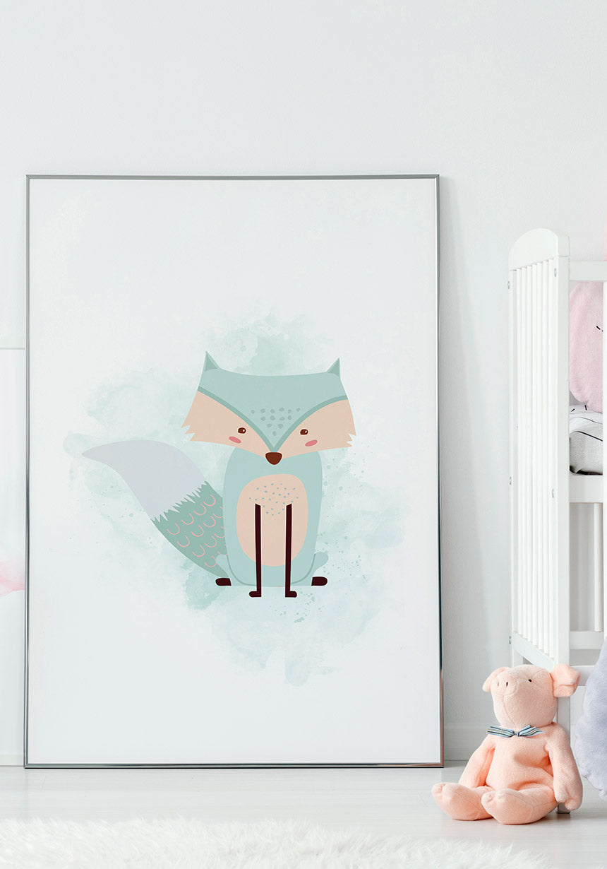Fox Poster Children's Room Turquoise for Baby