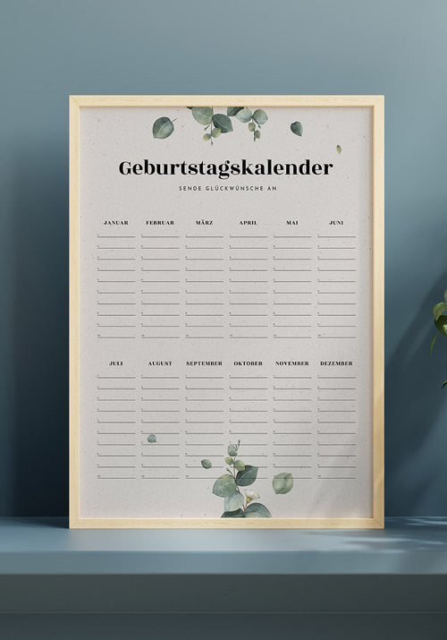 Geburtstagskalender mit Eukalyptus-Blätter