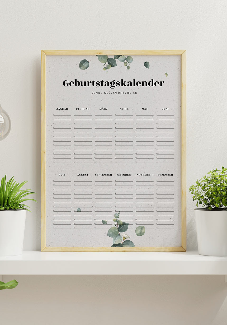 Geburtstagskalender mit Eukalyptus-Blätter