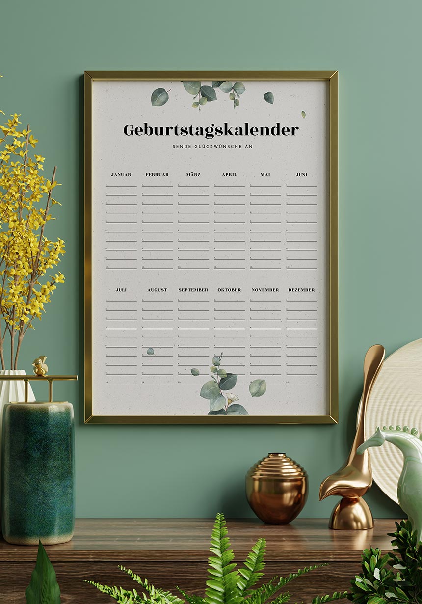 Geburtstagskalender mit Eukalyptus-Blätter