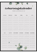 Geburtstagskalender mit Eukalyptus-Blätter