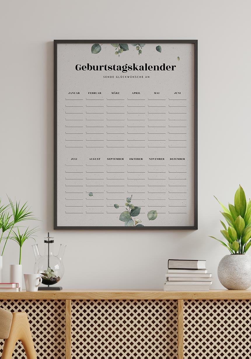 Geburtstagskalender mit Eukalyptus-Blätter