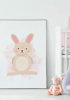 Rosa Hase Poster Illustration Children's room stretched on the wall